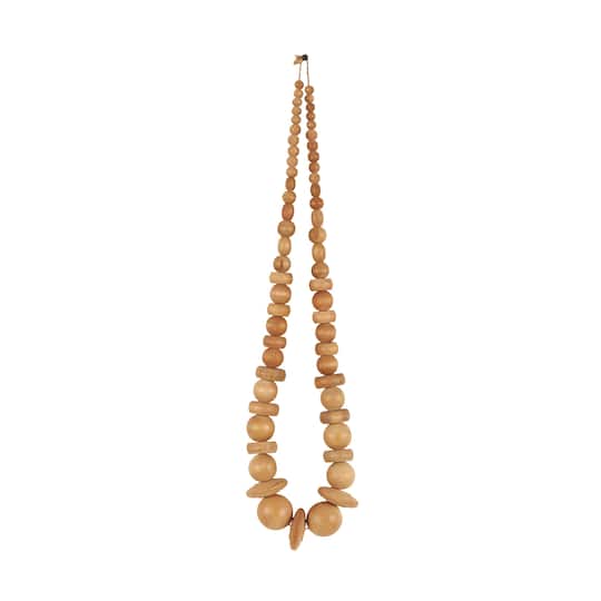 Light Brown Wood Necklace Handmade Geometric Beaded Garland Sculpture